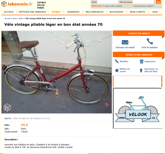 Velo d'occasion bon coin
