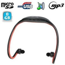 Casque mp3 sport lecteur audio sans fil micro sd running vélo rouge