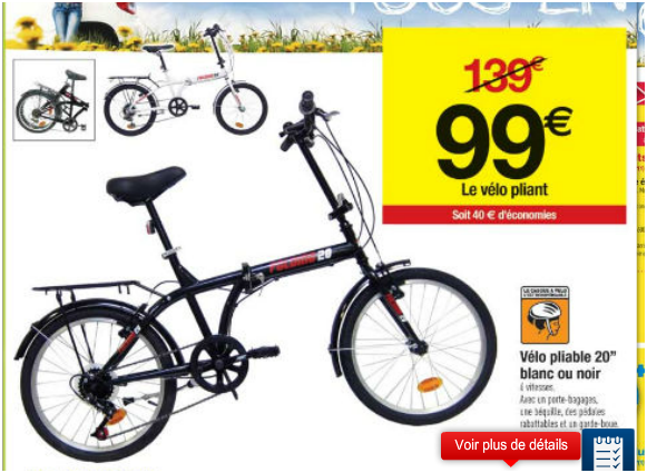 Velo pliant 20 pouces leclerc