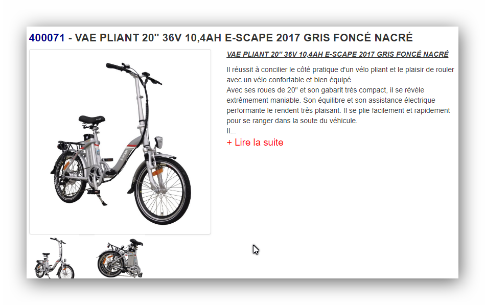 Vélo à assistance electrique pliant 20'' 36v 10,4ah - e-scape
